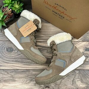NIB Weatherproof Vintage Faux Fur Storm Winter Ankle Sneaker Boots Taupe 9M
